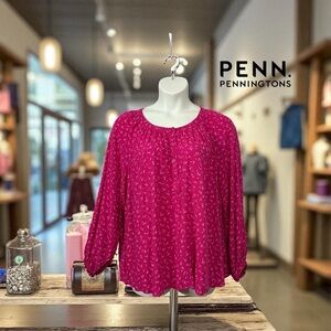 Penningtons, Plus Size Floral Print Blouse, 2X, Pink, White